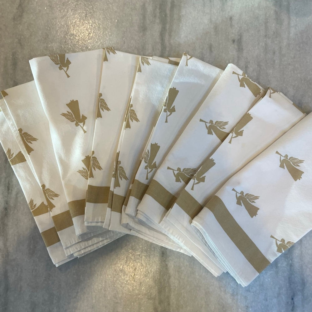 Christmas Holiday Festive Gold White Trumpeting Cotton Blend Napkins 9